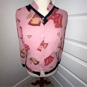 Citron Santa Monica Asian Inspired Print Button Front Blouse Shirt Top